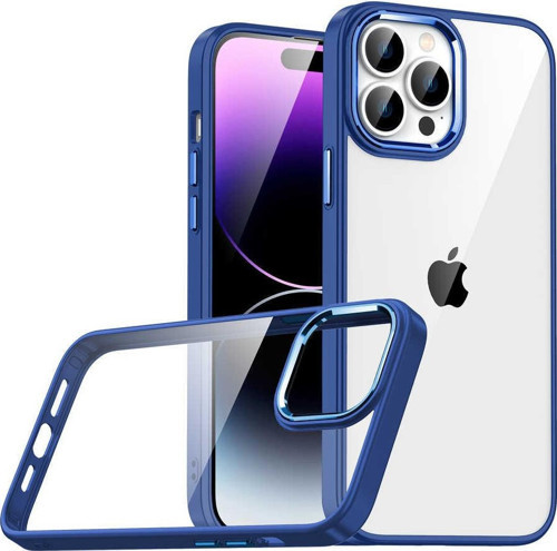 Apple iPhone 14 Pro Kapak Metal Kamera Korumalı Arkası Şeffaf Silikon Kılıf - Lacivert