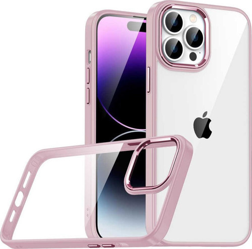 Apple iPhone 14 Pro Kapak Metal Kamera Korumalı Arkası Şeffaf Silikon Kılıf - Rose Gold