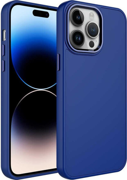 Apple iPhone 13 Pro Max Kapak Renkli Metal Kamera Çerçeveli İçi Kadife Lasnman Kılıf - Lacivert