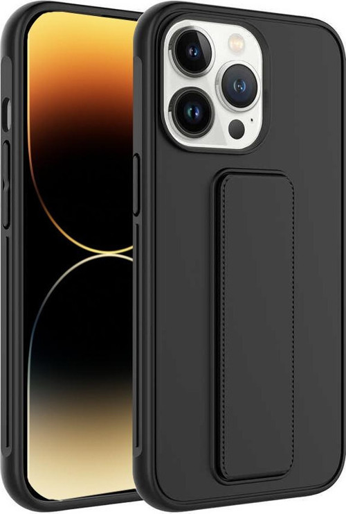 Apple iPhone 14 Pro Kapak Standlı El Tutacaklı Silikon Kılıf - Siyah