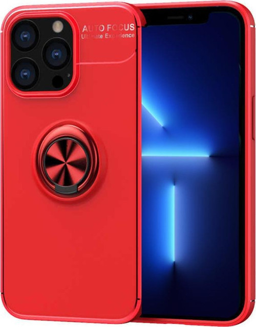 Apple iPhone 13 Pro Max Kılıf Renkli Yüzüklü Manyetik Silikon Kapak Kırmızı - Kırmızı