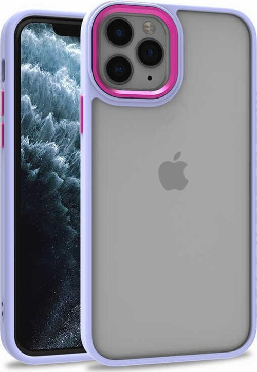 Apple iPhone 11 Pro Kapak Metal Kamera Korumalı Arkası Şeffaf Silikon Kılıf - Lila