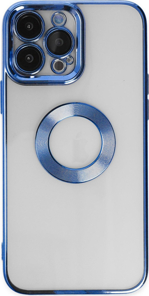 Apple iPhone 11 Pro Kapak Yanları Renkli Lens Korumalı Logo Gösteren Şeffaf Luxury Kılıf - Mavi