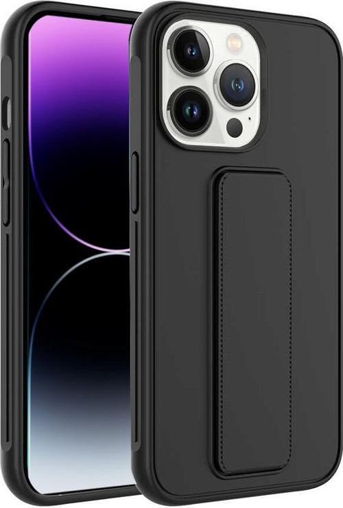 Apple iPhone 14 Pro Max Kapak Standlı El Tutacaklı Silikon Kılıf - Siyah