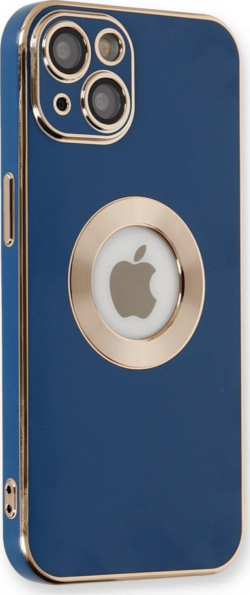 Apple iPhone 14 Kapak Mercek Korumalı Logo Gösteren Tasarım Silikon Kılıf - Lacivert