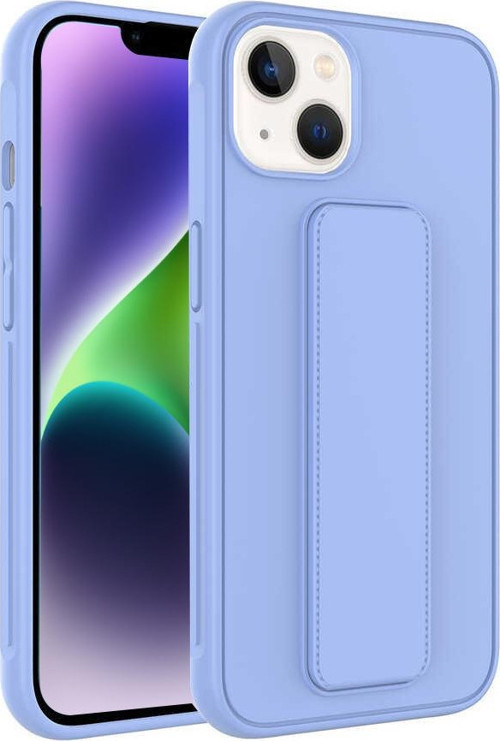 Apple iPhone 14 Kapak Standlı El Tutacaklı Silikon Kılıf - Lila