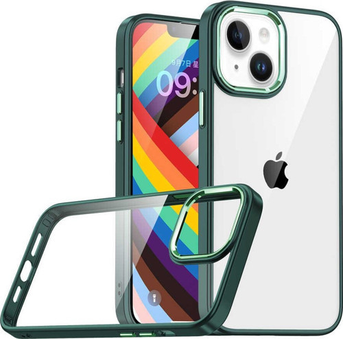 Apple iPhone 14 Kapak Metal Kamera Korumalı Arkası Şeffaf Silikon Kılıf - Yeşil