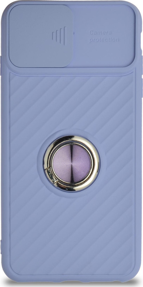 Apple iPhone 6 Plus Kapak Kamera Korumalı Yüzüklü Pastel Silikon Kılıf - Lila