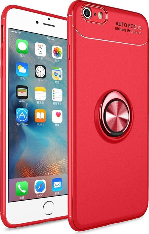 Apple iPhone 6 Kılıf Renkli Yüzüklü Manyetik Silikon Kapak Kırmızı - Kırmızı