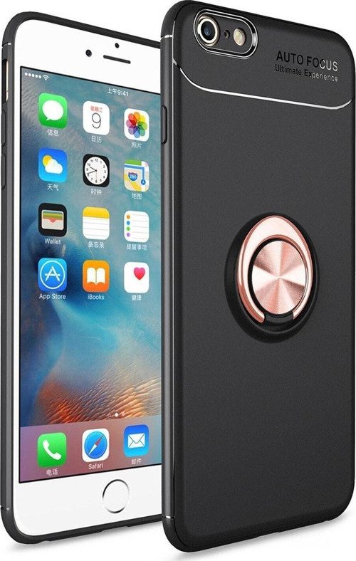 Apple iPhone 6 Kılıf Renkli Yüzüklü Manyetik Silikon Kapak Siyah - Rose gold
