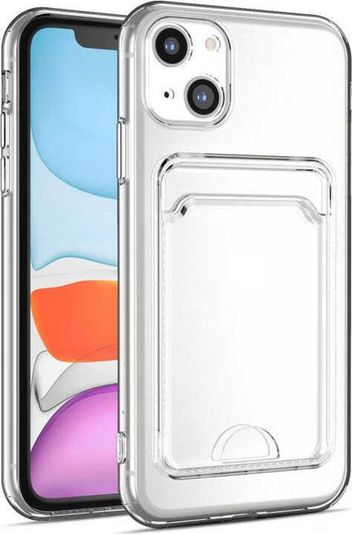 Apple iPhone 13 Kapak Kamera Korumalı Kartlıklı Şeffaf Silikon Kılıf