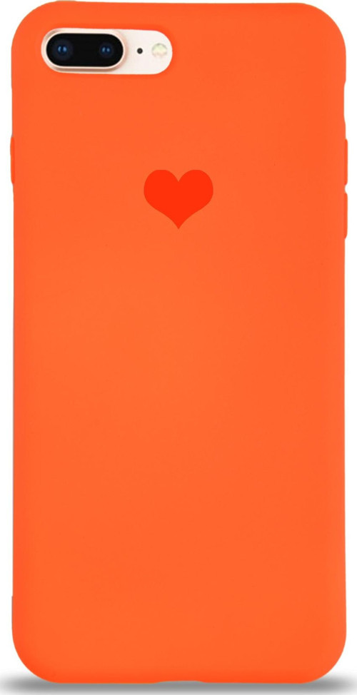 Apple iPhone 6 Plus Kılıf Kalp Logolu Altı Kapalı İçi Kadife Lansman Silikon Kılıf - Turuncu
