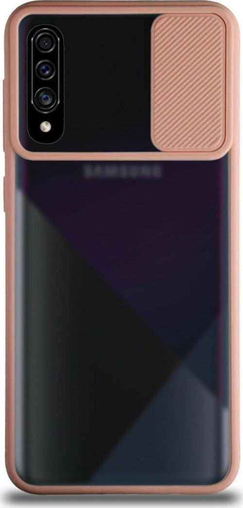 Samsung Galaxy A70S Kapak Lensi Açılır Kapanır Kamera Korumalı Silikon Kılıf - Pudra
