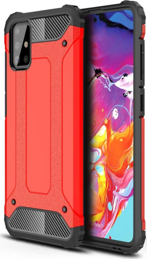 Samsung Galaxy A71 Kapak Çift Katmanlı Zırh Tank Kılıf - Kırmızı