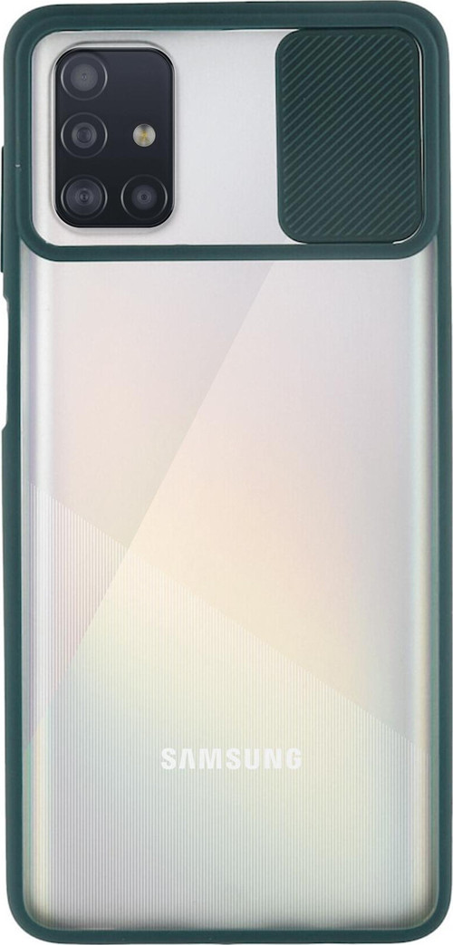 Samsung Galaxy A71 Kapak Lensi Açılır Kapanır Kamera Korumalı Silikon Kılıf - Yeşil