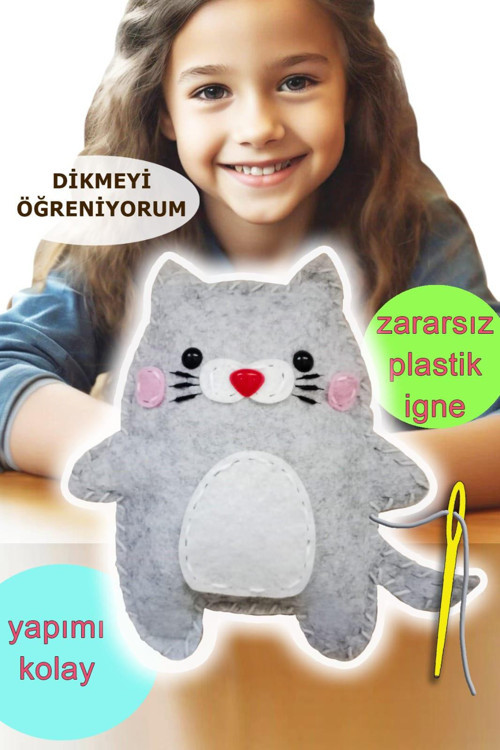 Keçe Oyuncak Dikiş Seti - Minik Kedi yaratıcı eğitici oyuncak , Kendin yap keçe pelüş oyuncak