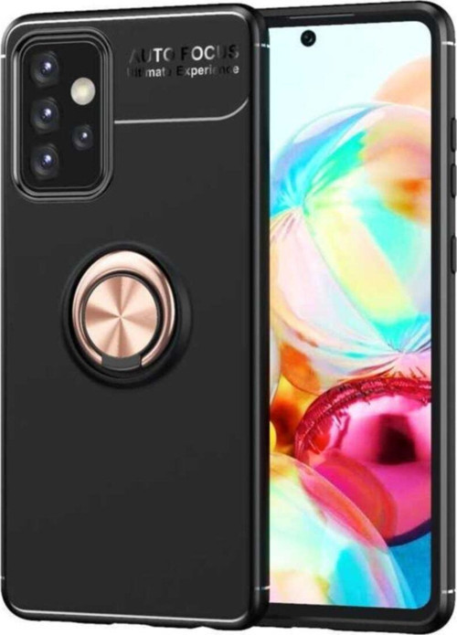 Samsung Galaxy A72 Kılıf Renkli Yüzüklü Manyetik Silikon Kapak Siyah - Rose gold