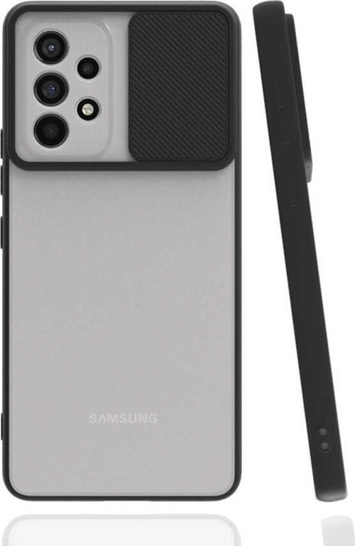 Samsung Galaxy A73 Kapak Lensi Açılır Kapanır Kamera Korumalı Silikon Kılıf - Siyah