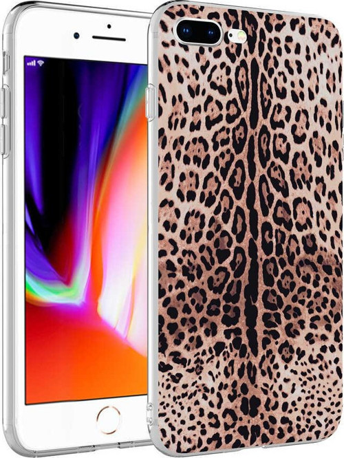 Apple iPhone 8 Plus Kapak Leopar Desenli Parlak Silikon Kılıf - Leopar