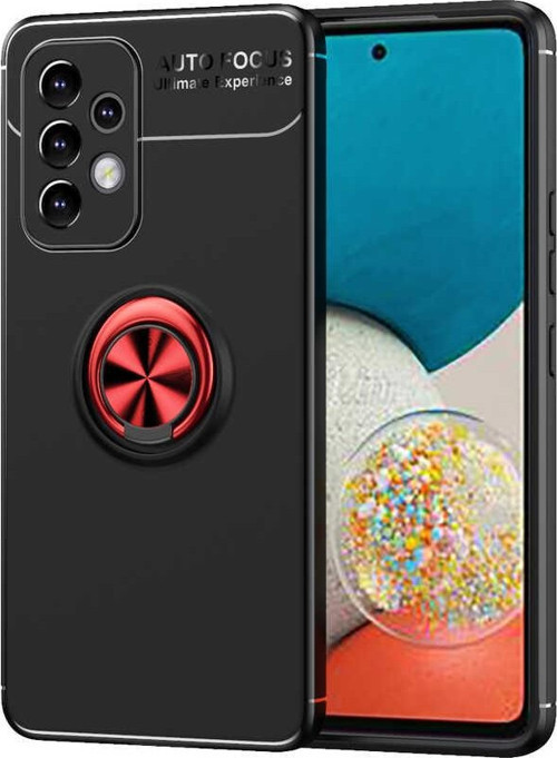 Samsung Galaxy A73 Kılıf Renkli Yüzüklü Manyetik Silikon Kapak Siyah - Kırmızı