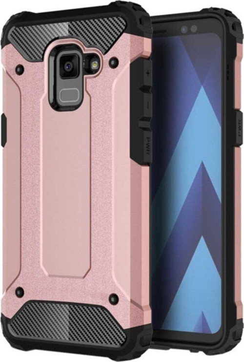 Samsung Galaxy A8 2018 Kapak Çift Katmanlı Zırh Tank Kılıf - Rose Gold
