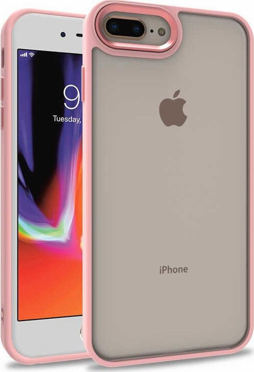 Apple iPhone 8 Plus Kapak Metal Kamera Korumalı Arkası Şeffaf Silikon Kılıf - Rose Gold