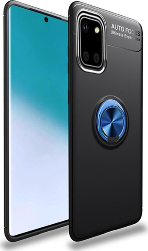 Samsung Galaxy A81 Kılıf Renkli Yüzüklü Manyetik Silikon Kapak Siyah - Mavi