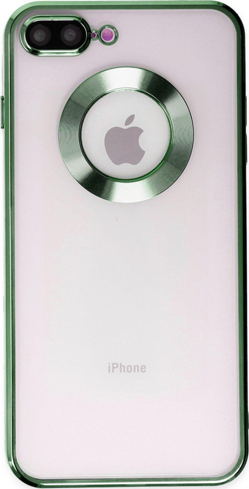 Apple iPhone 7 Plus Kapak Yanları Renkli Lens Korumalı Logo Gösteren Şeffaf Luxury Kılıf - Yeşil
