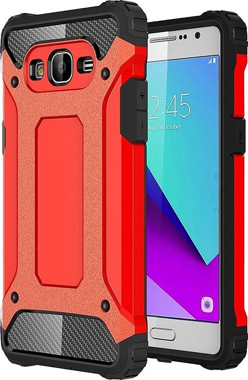 Samsung Galaxy J2 Prime Kapak Çift Katmanlı Zırh Tank Kılıf - Kırmızı