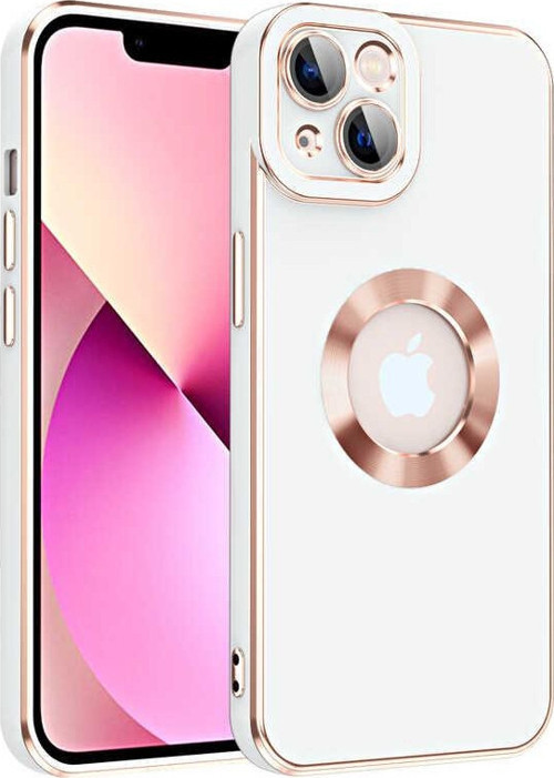 Apple iPhone 13 Kapak Mercek Korumalı Logo Gösteren Tasarım Silikon Kılıf - Beyaz