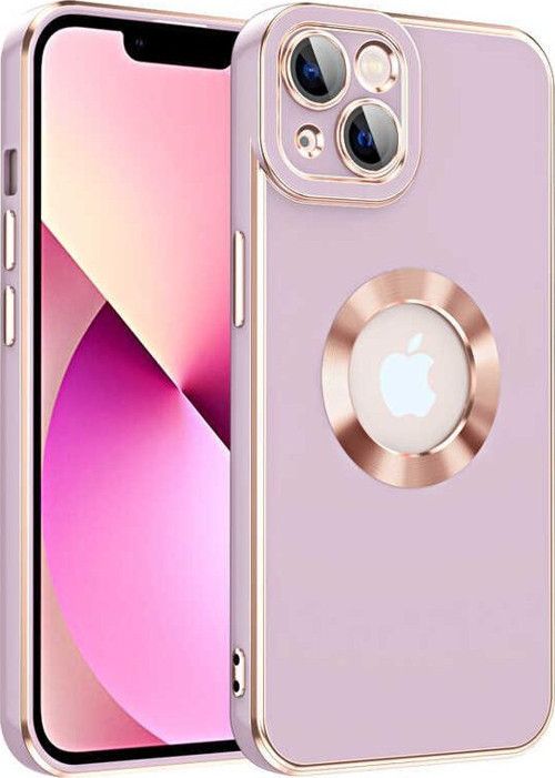 Apple iPhone 13 Kapak Mercek Korumalı Logo Gösteren Tasarım Silikon Kılıf - Mor