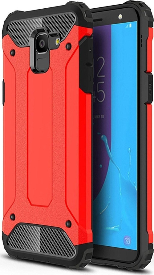 Samsung Galaxy J6 Kapak Çift Katmanlı Zırh Tank Kılıf - Kırmızı