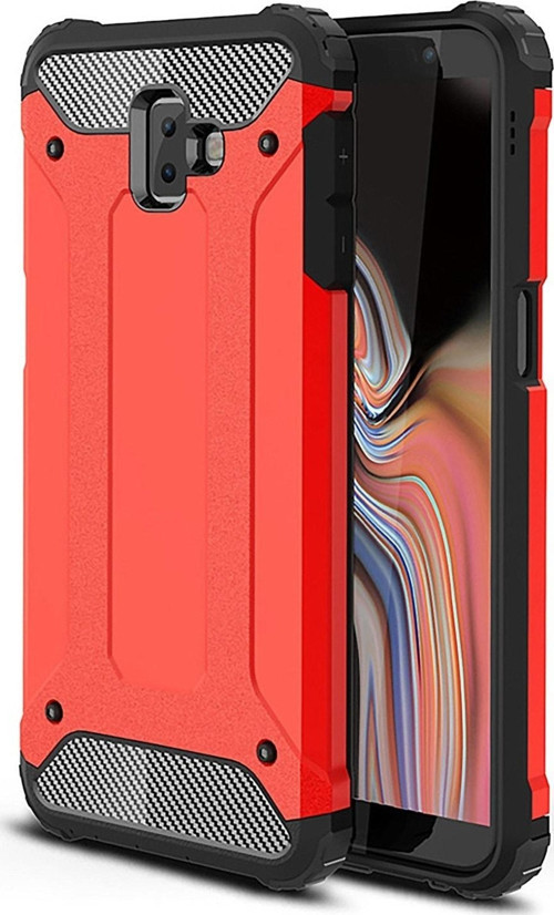 Samsung Galaxy J6 Plus Kapak Çift Katmanlı Zırh Tank Kılıf - Kırmızı