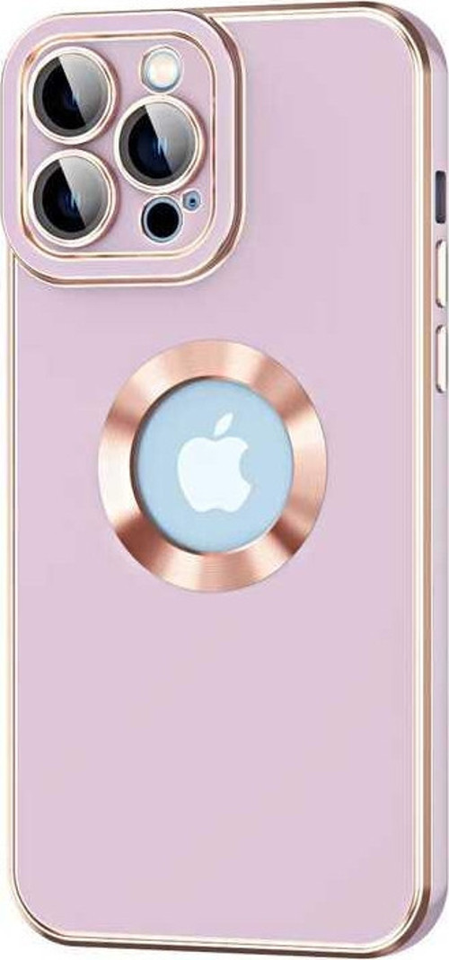 Apple iPhone 12 Pro Max Kapak Mercek Korumalı Logo Gösteren Tasarım Silikon Kılıf - Mor
