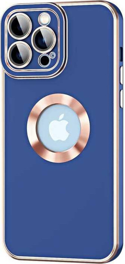 Apple iPhone 12 Pro Max Kapak Mercek Korumalı Logo Gösteren Tasarım Silikon Kılıf - Lacivert