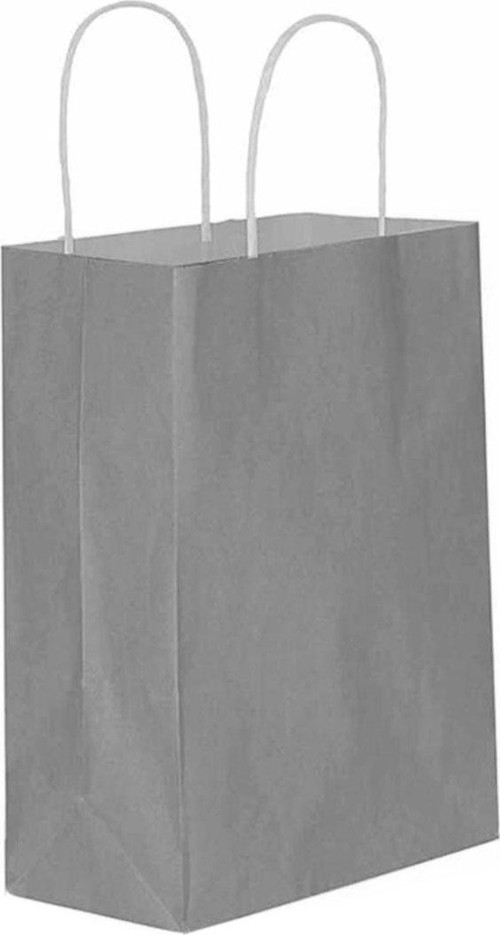 Kağıt Hediye Çantası Düz Renk Büyük Boy 25X31 CM (25 Adet) Gümüş