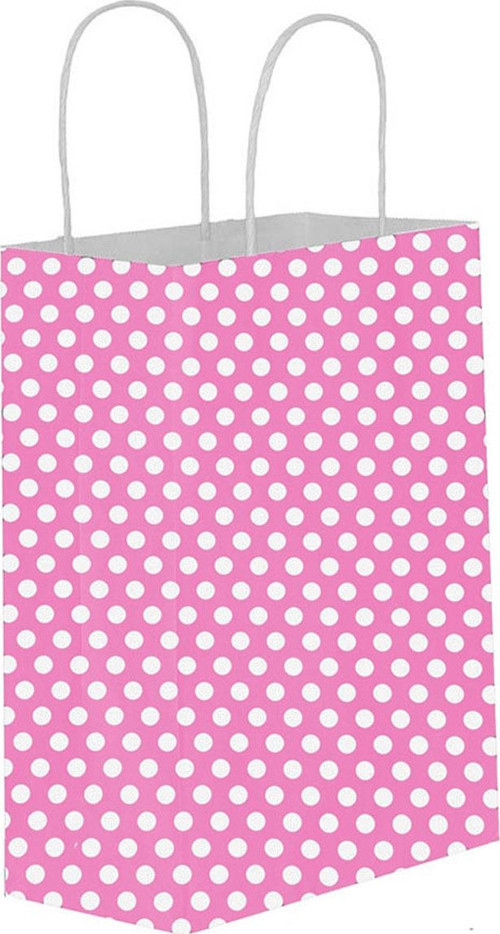 Kağıt Hediye Çantası Puantiyeli Battal Boy 31X41 CM (25 Adet) Puantiyeli Pembe