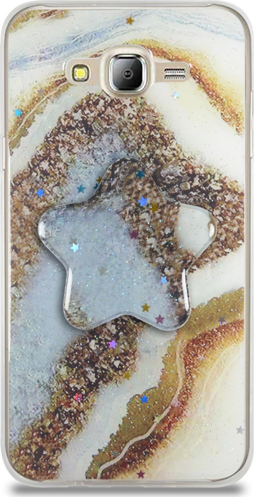 Samsung Galaxy J7 Core Kapak Mermer Desenli Pop Socketli Silikon Kılıf - Gold