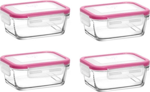 Fresco Pembe Kapak 4'Lü Saklama Kabı Kahvaltılık 400Cc Frs-237