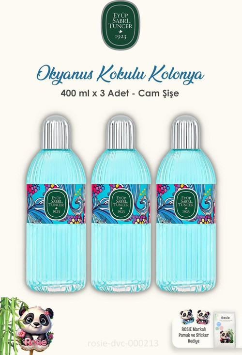 3 Adet Eyüp Sabri Tuncer Okyanus Kolonyası Cam Şişe 400 ml ve 60'lı ROSIE Pamuk