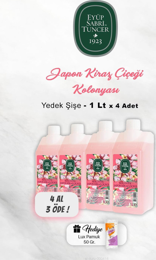 4 AL 3 ÖDE Japon Kiraz Çiçeği Kolonyası 1 Lt, Pamuk Hediyeli