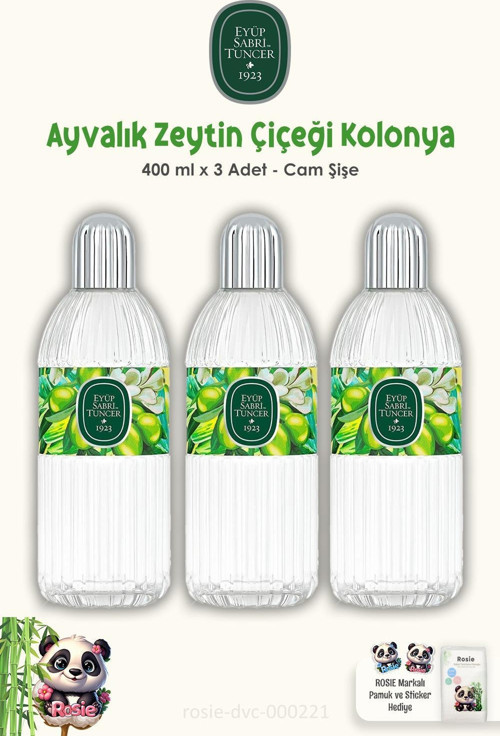 3'lü Ayvalık Zeytin Çiçeği Kolonyası Cam Şişe 400 ml ve ROSIE