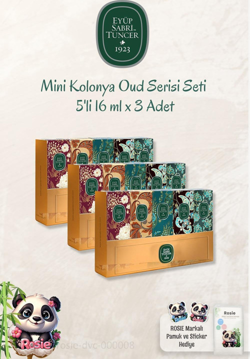 3'lü Mini Kolonya Oud Serisi Seti 5'li 16 ml ve ROSIE Pamuk 60'lı