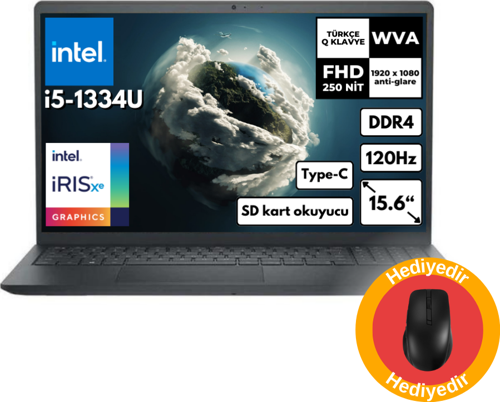 Inspiron 3530 i5-1334U 40GB 512 GB SSD 15.6" FHD 120Hz + MD200 Asus Mouse Windows 11 Home I35303407U_MD200 BT47
