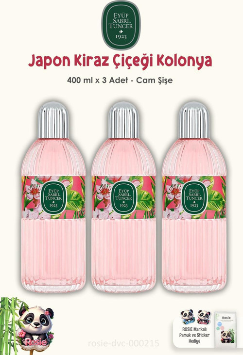 Japon Kiraz Çiçeği Cam Şişe Kolonya 3 Adet 400 ml ve ROSIE