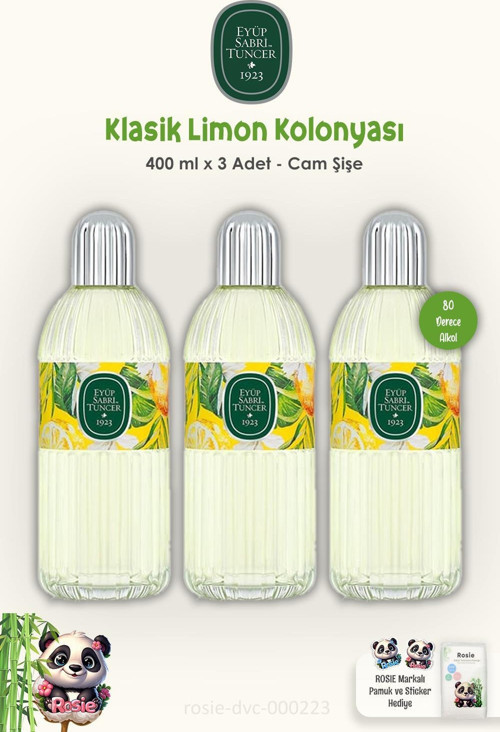 Klasik Limon Kolonyası Cam Şişe 3 Adet 400 ml ve ROSIE