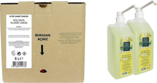 Klasik Limon Kolonyası 1 lt Sprey Başlıklı 2 Adet ve 1 Adet 5 Litre Dökme Limon Kolonyası