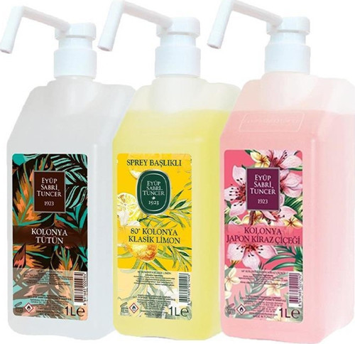 Kolonya Sprey Başlıklı 1 lt Klasik Limon, Tütün ve Japon Kiraz Çiçeği