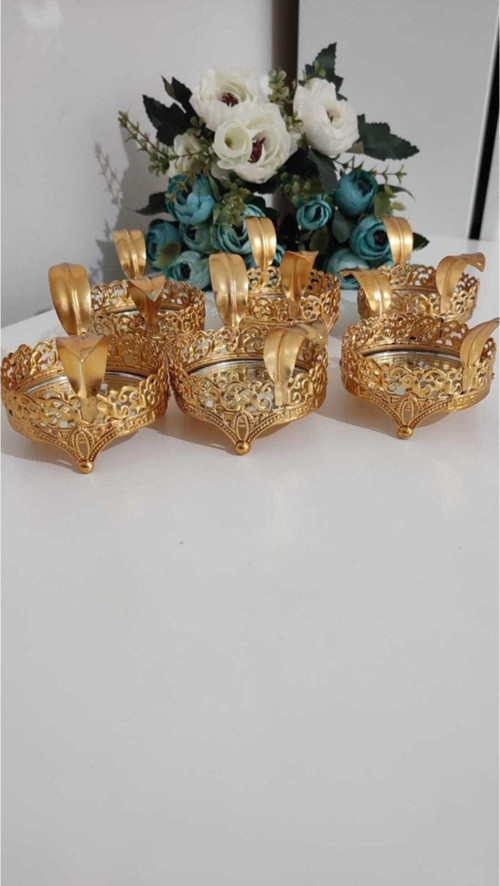 Aynalı Motifli Lüx Gold Kahveyanı Lokmluk,Sunumluk 6 Adet.