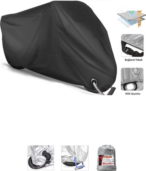 Gilera Nexus 300 İçin Kilit Uyumlu Siyah Motosiklet Branda, Güvenli, Su Geçirmez